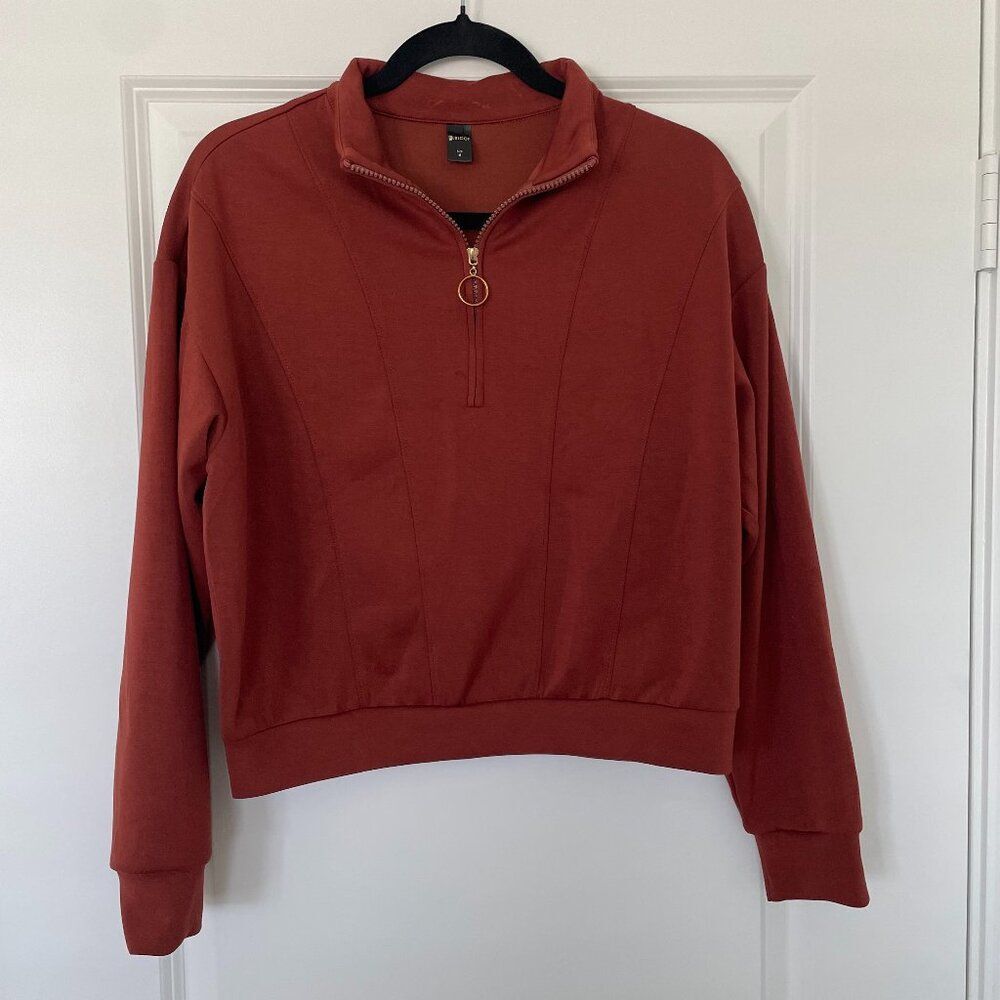 Rubzoof Quarter Zip Sweater Women M Rust Long Sleeve Henley Knit Casual Pullover - Picture 2 of 6